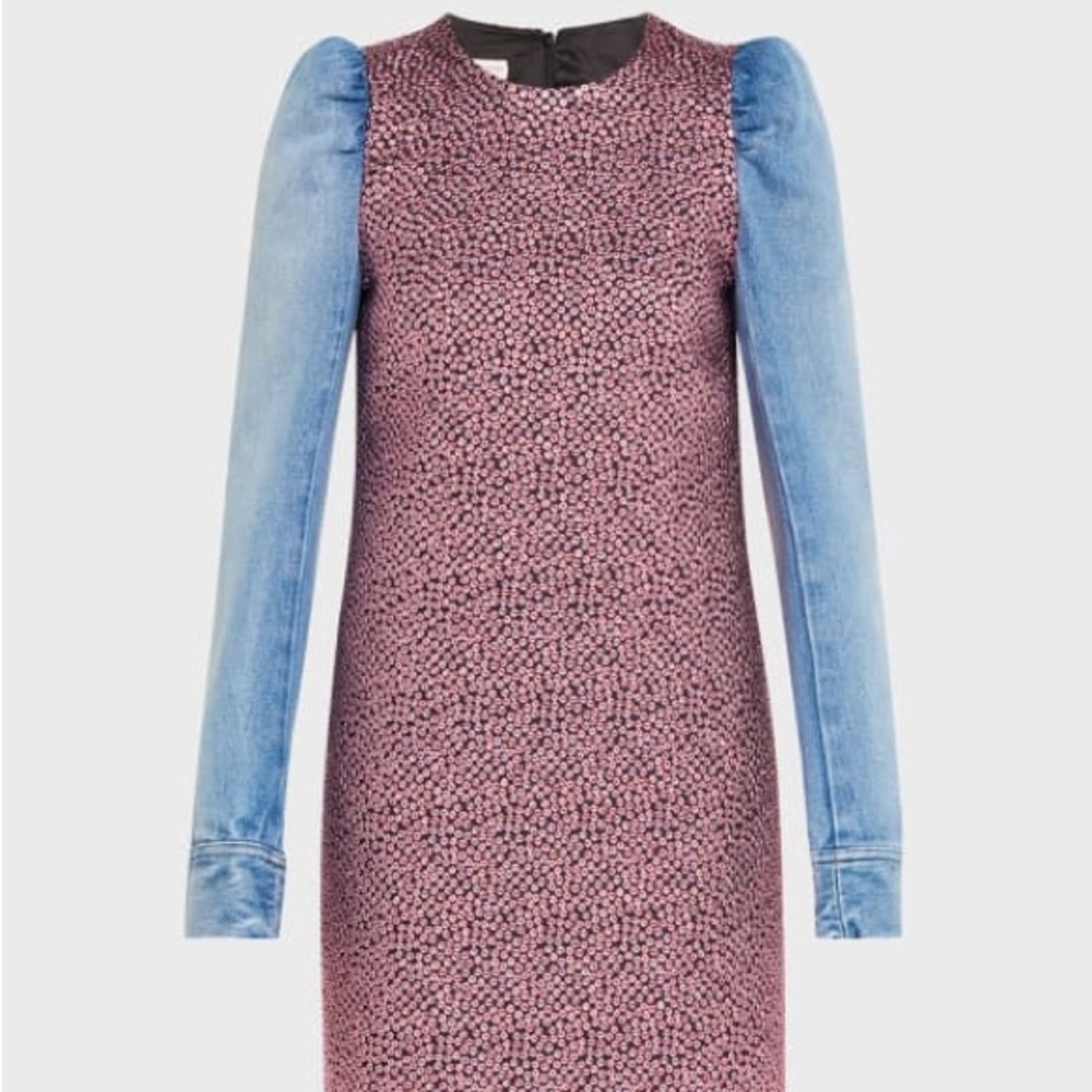 NWT - Dries Van Noten Pink Patterned Dress w/ Denim Sleeves